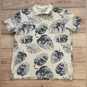 Jack & Jones Cream and Blue  Polo Shirt with Tropical Leaf Design/size M